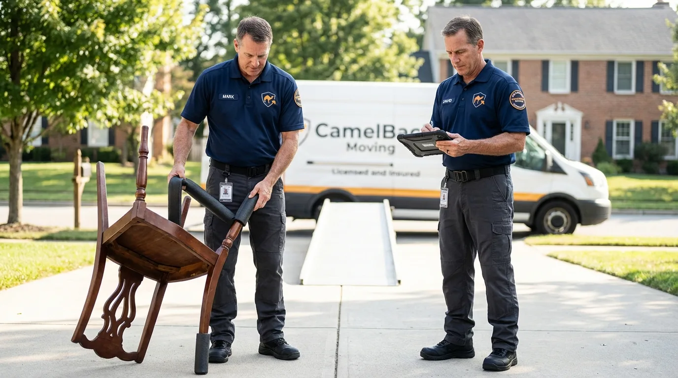 Movers inspecting furniture for damage prevention before loading in Garwood, NJ