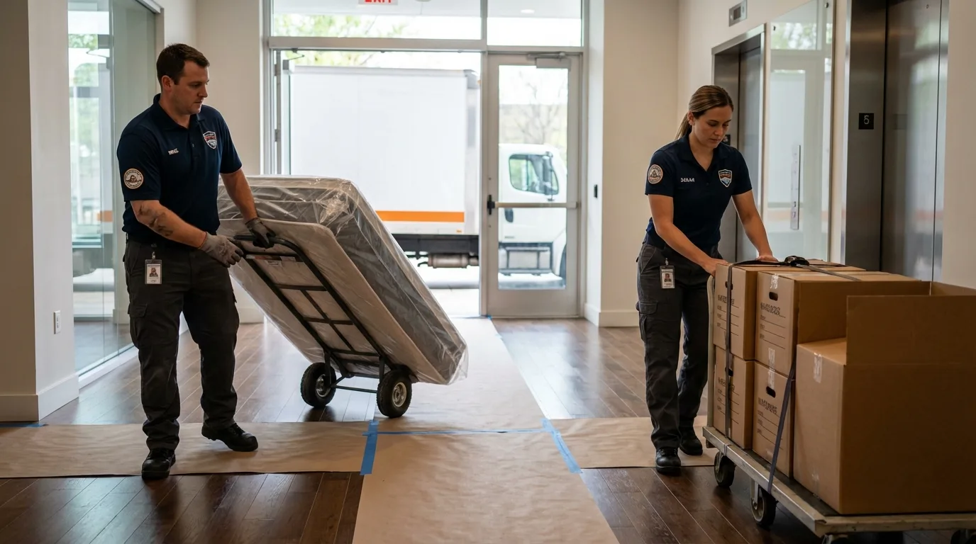 Professional apartment movers loading elevator in Garwood, NJ